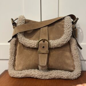 Coach Brown Suede and Shearling Bag | Vintage